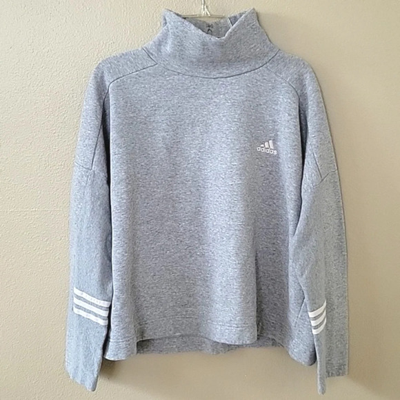 Adidas Essentials Comfort Gray White Funnel Neck Sweatshirt - Size Large - Picture 1 of 7